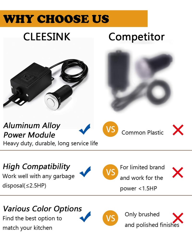 CLEESINK Sink Top Air Switch Kit Garbage Disposal Part by CLEESINK (LONG/3.5", Polished Stainless Steel) - Image 2